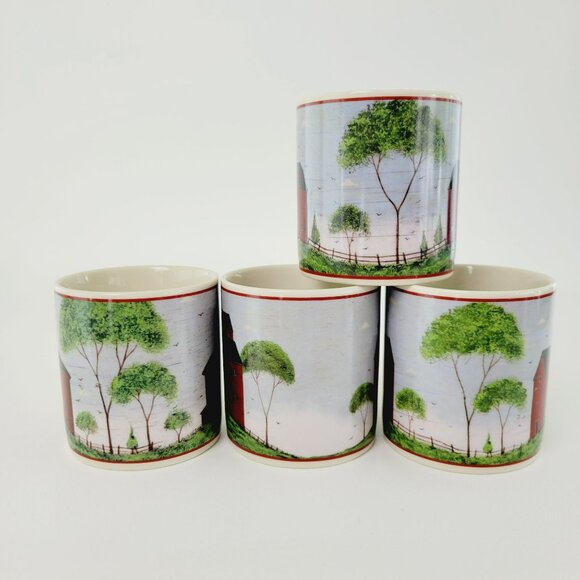 Sakura Warren Kimble Barns Coffee Mug Set of 4 Folk Art Countryside Farm c.1998 - Picture 2 of 9